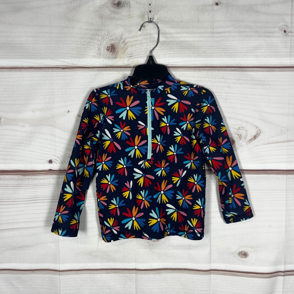 Primary Long Sleeve Rash Guard Kids Size 2-3 Navy Floral Quarter Zip Swim Top